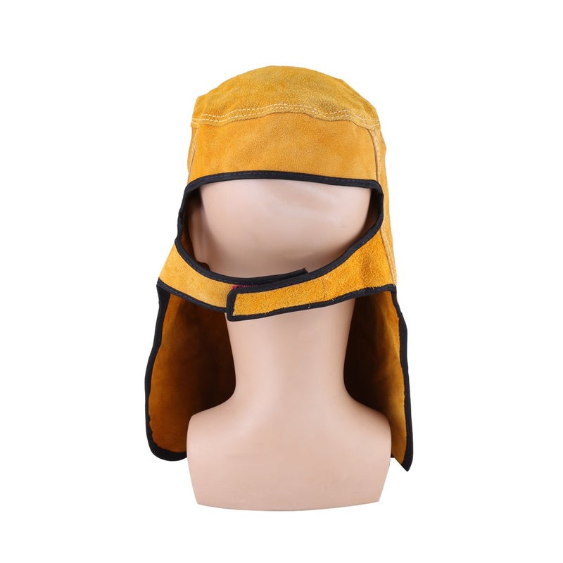 Ejoyous Leather Welding Hood Welder Mask Breathable Welding Helmet For Eyes Face Neck Leather Welding Mask with Lens, Yellow - Image 3